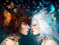 Мужчина, женщина и бабочки