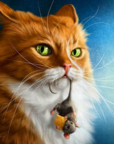 Рыжий кот поймал мышку с сыром