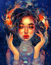 Картина по номерам Hobruk «Девушка и карпы кои»