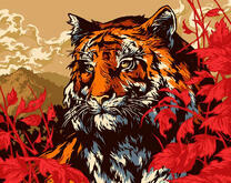 Большой тигр в красных листьях