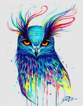 Портрет совы в голубых цветах