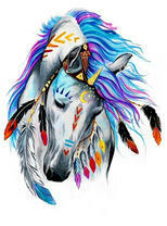 Белая лошадь с синей гривой