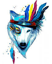 Белый волк с перьями