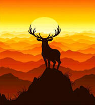 Большерогий олень на фоне солнца