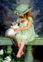 Девочка с котёнком на веранде