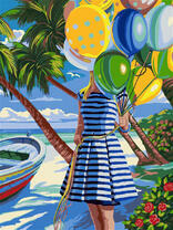 Девушка с воздушными шариками на острове