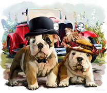 Два бульдога и машина