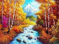 Красочно-осенний лес и река