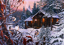 Теплый домик в заснеженном лесу