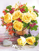 Букет с чайными розами и астрамелиями