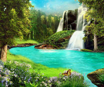 Красивое озеро с водопадами