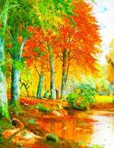 Зеленые и желтые берёзы у озера