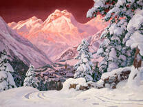 Деревня в заснеженной горной долине