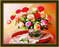 Хрустальная ваза с розами на столике