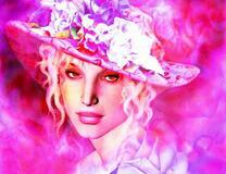 Дама в шляпке с букетом цветов