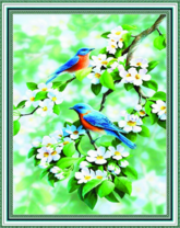 Алмазная вышивка «Две птички на цветущей яблоне»