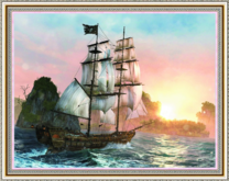 Корабль у скалистого побережья