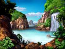 Озеро с водопадом в окружении гор