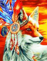 Рыжая лиса с украшением из перьев