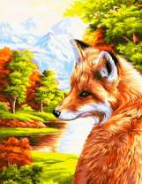 Лисичка на фоне лесной реки