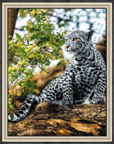 Белый барс на летнем дереве