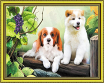 Два щеночка в зарослях винограда