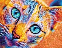 Пушистая кошечка в ярких радужных цветах