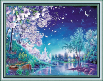 Ночь, река и цветущая сакура