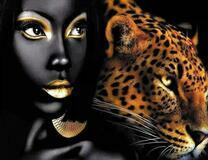 Леопард и девушка с чёрно-золотым макияжем