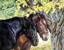 Две лошади под осенним деревом
