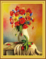 Ваза с маками и полевыми цветами