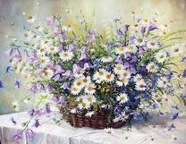 Большой букет ромашек, колокольчиков и васильков