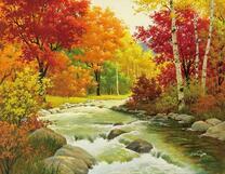 Красно-золотой лес у ручья