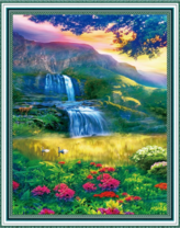 Сказочный водопад и лебединое озеро