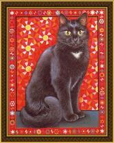 Черный котик на красном фоне