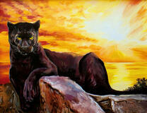 Пума на фоне моря и солнца