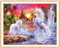 Единороги в озере на фоне замка