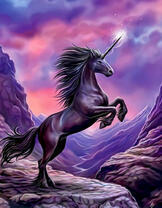 Черный единорог в горном ущелье