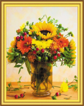 Подсолнух и герберы в одном букете