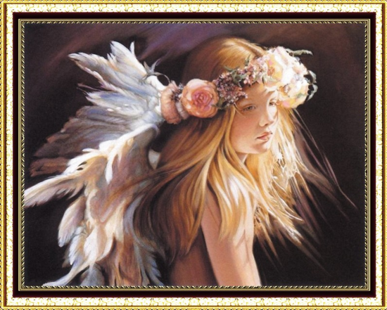 Алмазная мозаика 40x50 Девочка с веночком из перьев и цветов