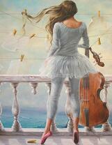 Балерина с виолончелью у моря
