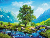 Одинокое дерево в горной долине у реки