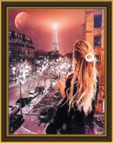 Девушка любуется ночным небом над Парижем