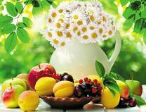 Кувшин с ромашками, фрукты и ягоды