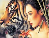 тигр, азиатка и лилия