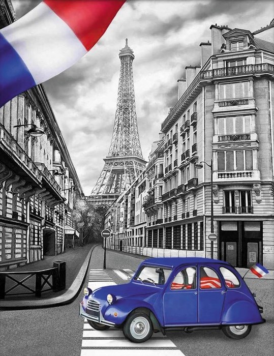 Алмазная мозаика 40x50 Автомобиль на улице Парижа