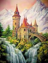 Каменный замок в окружении водопадов