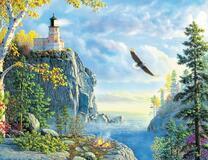 Орлан у маяка на высокой скале