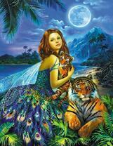 Милая фея с тиграми под луной