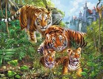 Семья тигров в лесу у замка